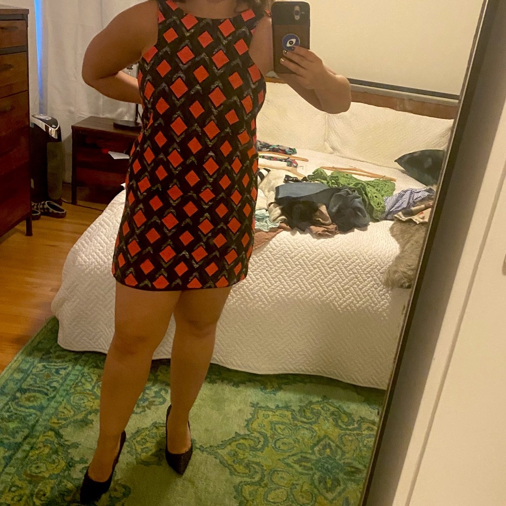 MILLY Mod Black Neon Pink Diamond Mini Dress